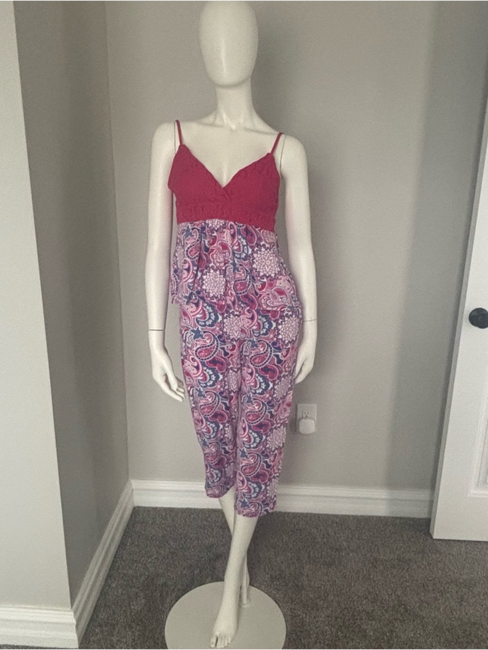 VENUS Pink Paisley Lace-Top Women’s 2 Piece Pajama Set